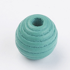 Dark Cyan Natural Maple Wood Beehive Beads, Dyed, Round, Dark Cyan, 13~14x13mm, Hole: 3~4mm, about 640pcs/500g