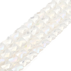 Blanc Brins de perles de verre à plaque de couleur ab, jade d'imitation, bâton de bambou à facettes, blanc, 10.5~11x8x5mm, Trou: 1mm, Environ 60 pcs/chapelet, 24.80~25.20'' (63~64 cm)