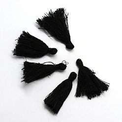 Black Handmade Polycotton(Polyester Cotton) Tassel Decorations, Pendant Decorations, Black, 29~35mm