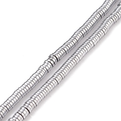 Platinum Plated Electroplated Non-magnetic Synthetic Hematite Beads Strands, Heishi Beads, Disc/Flat Round, Platinum Plated, 4x1mm, Hole: 0.7mm, about 395pcs/Strand, 15.75 inch(40cm)