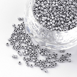 Silver Baking Paint Cylinder Seed Beads, Uniform Size, Matte Style, Silver, 1~1.5x1.5~2mm, Hole: 0.5mm, about 50g/bag, about 5000pcs/bag