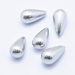 Argent Perle semi-percée coquille perle, larme, argenterie, 31x16mm, Trou: 1mm