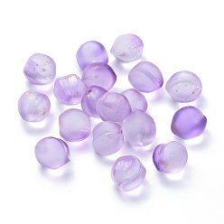 Violet Des billes de verre transparentes, givré, avec de la poudre de paillettes, la moitié foré, pêche, violette, 11.5x11.5x11mm, Trou: 1mm