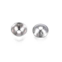 Stainless Steel Color 304 Stainless Steel Bead Caps, Apetalous, Half Round, Stainless Steel Color, 6x2mm, Hole: 1.4mm
