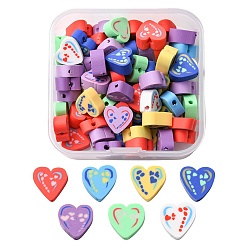 Mixed Color 65Pcs Handmade Polymer Clay Beads, Heart, Mixed Color, 8~11x9~10.5x4~5mm, Hole: 1.2~1.6mm