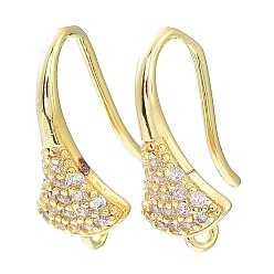 Real 24K Gold Plated Brass Micro Pave Clear Cubic Zirconia Earring Hooks, Ear Wire, Fan, Cadmium Free & Lead Free, Real 24K Gold Plated, 17x8.5x9mm, Hole: 1.2mm, 18 Gauge, Pin: 1mm
