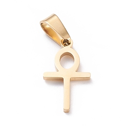 Golden Easter Ion Plating(IP) 304 Stainless Steel Pendants, Laser Cut, Ankh Cross, Golden, 20x11x1.5mm, Hole: 3.5x7mm