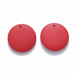 Red Painted Wood Pendants, Flat Round, Red, 20x4mm, Hole: 1.5mm