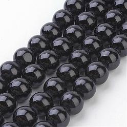 Negro Cuentas mashan naturales redondos del jade hebras, teñido, negro, 10 mm, agujero: 1 mm, sobre 41 unidades / cadena, 15.7 pulgada