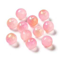 Pink Perles acryliques transparentes, deux tons, ronde, rose, 7.5x7mm, Trou: 1.8mm, environ: 1900~2000 pcs / 500 g