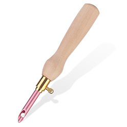 Pink Stainless Steel Punch Needle Pen, Punch Needles Tool, with Wood Handle, Pink, 80mm