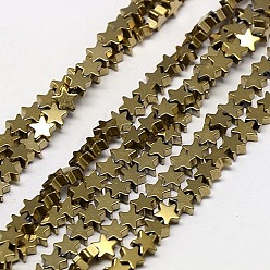 Golden Plated Electroplate Non-magnetic Synthetic Hematite Beads Strands, Star, Grade A, Golden Plated, 6x6x2mm, Hole: 1mm, about 75pcs/strand, 16 inch