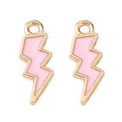 Pearl Pink Alloy Enamel Pendants, Lightning Bolt, Light Gold, Pearl Pink, 20x7x1.5mm, Hole: 2mm