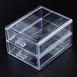 Clear Double Layer Polystyrene Plastic Bead Storage Containers, with 2 Compartments Organizer Boxes, Rectangle Drawer, Clear, 19.4x15.2x11.5cm