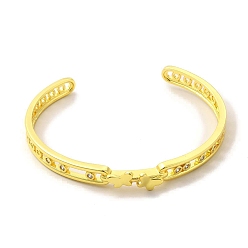 Doré  Bracelet manchette ouvert papillon en oxyde de zirconium transparent, bijoux en laiton pour femmes, or, diamètre intérieur: 2x2-1/4 pouce (5.15x5.85 cm)