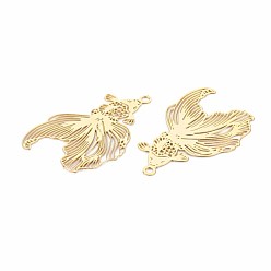 Real 18K Gold Plated Rack Plating 201 Stainless Steel Filigree Pendants, Etched Metal Embellishments, Nickel Free, Goldfish, Real 18K Gold Plated, 27x16.5x0.4mm, Hole: 1.2mm