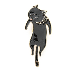 Noir Épingles en émail en forme de chat, broche en alliage d'or clair pour vêtements de sac à dos, noir, 61x26x1.5mm