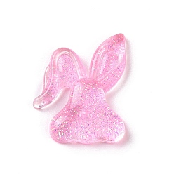 Pearl Pink Transparent Acrylic Cabochons,  with Glitter Powder, Rabbit, Pearl Pink, 26x22x6mm