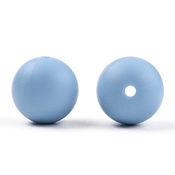 Bleu Bleuet Perles de silicone écologiques de qualité alimentaire, ronde, bleuet, 8~10mm, Trou: 1~2mm
