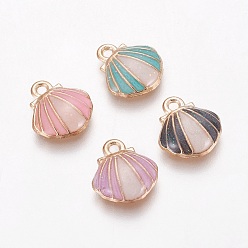 Mixed Color Alloy Enamel Charms, Shell, Light Gold, Mixed Color, 12.5x11.5x3mm, Hole: 1.4mm