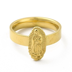 Oro Chapado al vacío 304 anillo de dedo ovalado de acero inoxidable con Virgen María para mujer, dorado, tamaño de EE. UU. 6 (16.5 mm)