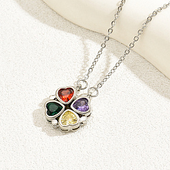Разноцветный Ожерелье с подвеской в виде четырехлистного клевера на удачу, Ожерелье с магнитной подвеской из нержавеющей стали для женщин, красочный, 17.72 дюйм (45 см)