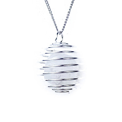 Cristal de Quartz Pendentifs lanterne en cristal de quartz naturel, charmes ovales, avec cage en alliage plaqué platine, 30x25mm