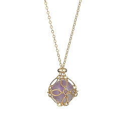 Amethyst Natural Amethyst Round Pendant Necklaces, with Real 18K Gold Plated Brass Macrame Pouch Chains, 17.72 inch(45cm)