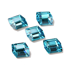 Aquamarine Glass Rhinestone Cabochons, Flat Back & Back Plated, Parallelogram, Cadet Blue, 12x10.5x5.6mm