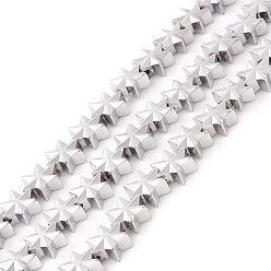Platinum Plated Electroplate Synthetic Non-magnetic Hematite Beads, Star, Platinum Plated, 7.5x7x3.5mm, Hole: 1mm, about 44~61pcs/strand, 11.02 inch(28cm)~15.55 inch(39.5cm)
