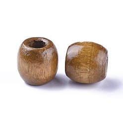 Brun De Noix De Coco Perles en bois d'érable naturel teint, baril, sans plomb, brun coco, 16x16~17mm, trou: 8 mm, environ 676 pcs / 1000 g