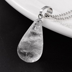 Cristal de Quartz Pendentifs en cristal de quartz en laiton ton platine en forme de larme, cristal de roche, 24~26x13mm, Trou: 5x8mm