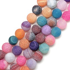 Coloré Brins de perles d'agate patiné naturel, givré, teint, ronde, colorées, 7.5~8mm, Trou: 1.2~1.4mm, Environ 49 pcs/chapelet, 15.5 pouce