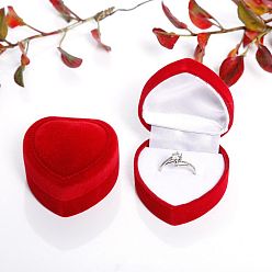 Rouge Boîtes de rangement pour bagues en velours de la Saint-Valentin, coffret cadeau à anneau unique en forme de coeur, rouge, 4.8x4.8x3.5 cm