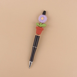 Lilac Plastic Ball-Point Pen, Beadable Pen, for DIY Personalized Pen, with Silicone Flower Pot, Lilac, 140mm