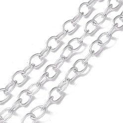 Silver Oval Oxidation Aluminum Cable Chains, Unwelded, with Spool, Silver, Link: 12x8.5x1.5mm, about 30m/roll