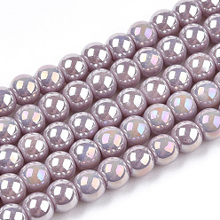 Rosada Marrón Electrochapa hilos de perlas de vidrio opacas, color de ab chapado, rondo, marrón rosado, 4~4.5 mm, agujero: 0.8 mm, sobre 97~99 unidades / cadena, 14.76 pulgada ~ 14.96 pulgada (37.5~38 cm)