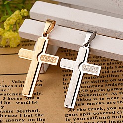 Mixed Color Latin Cross 304 Stainless Steel Pendants, with Word Jesus, Mixed Color, 30x18x2.5mm, Hole: 3.5x6mm