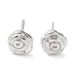 Stainless Steel Color 304 Stainless Steel Stud Earrings, Rose Flower, Stainless Steel Color, 7x7mm
