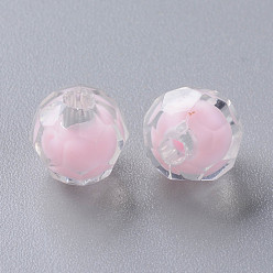 Pink Abalorios de acrílico transparentes, talón en grano, facetados, rondo, rosa, 9.5x9.5 mm, agujero: 2 mm, Sobre 1041 unidades / 500 g