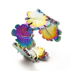 Rainbow Color Ion Plating(IP) 304 Stainless Steel Leaf Wrap Open Cuff Ring for Women, Rainbow Color, US Size 7 3/4(17.9mm)