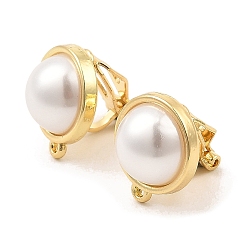 Golden Alloy Clip-on Earring Findings, with Horizontal Loops & Imitation Pearl, for Non-pierced Ears, Half Round, Golden, 14.5x12.5x17mm, Hole: 1.5mm