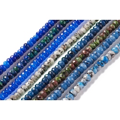 Mixed Color Dyed Natural Sesame Jasper/Kiwi Jasper Rondelle Beads Strands, Faceted, Mixed Color, 6x4mm, Hole: 1mm, about 87pcs/strand, 14.76~15.16 inch(37.5~38.5cm)
