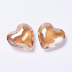 Marrón arenoso Colgantes de cristal, corazón, arena marrón, 42x43.5x15 mm, agujero: 2 mm