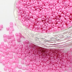 Rosa Caliente Hornear bolas de semillas de vidrio de pintura, color de rosa caliente, 6/0, 4~5x3~4 mm, agujero: 1~2 mm, Sobre 450 unidades / 50 g, 50 g / bolsa, 18bolsas/2libra