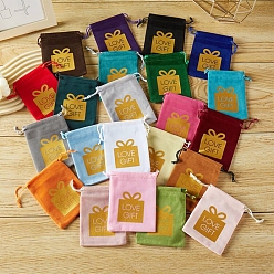 Mixed Color Hot Stamping Gift Velvet Storage Bags, Drawstring Pouches Packaging Bag, Rectangle, Mixed Color, 12x9cm