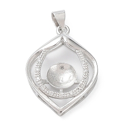 Leaf Platinum Plated Brass Pendant Cabochon Settings, Pearl Basket Pendant Prongs Mounting Settings, Leaf, Tray: 6.7mm, 26.5x18.5x5.9mm, Hole: 4.5x3.5mm