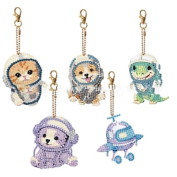 Mixed Color Animal Spaceman DIY Diamond Painting Kit, Including Resin Rhinestones Bag, Diamond Sticky Pen, Tray Plate and Glue Clay and Metal Findings, Mixed Color, Pendant: 74x65mm