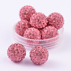 Rose Grade A Rhinestone Pave Disco Ball Beads, for Unisex Jewelry Making, Round, Rose, PP9(1.5.~1.6mm), 8mm, Hole: 1mm