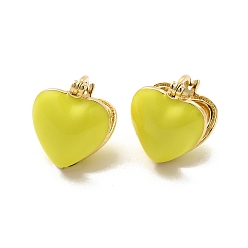 Amarillo Aretes de aro con corazón esmaltado, joyas de latón dorado para mujer, amarillo, 17.5x14.5x16.5 mm, pin: 1 mm